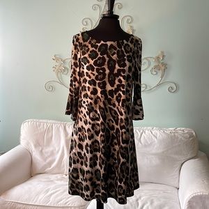 Jessica Howard Leopard Dress 3/4 Bell Sleeves. Size 12